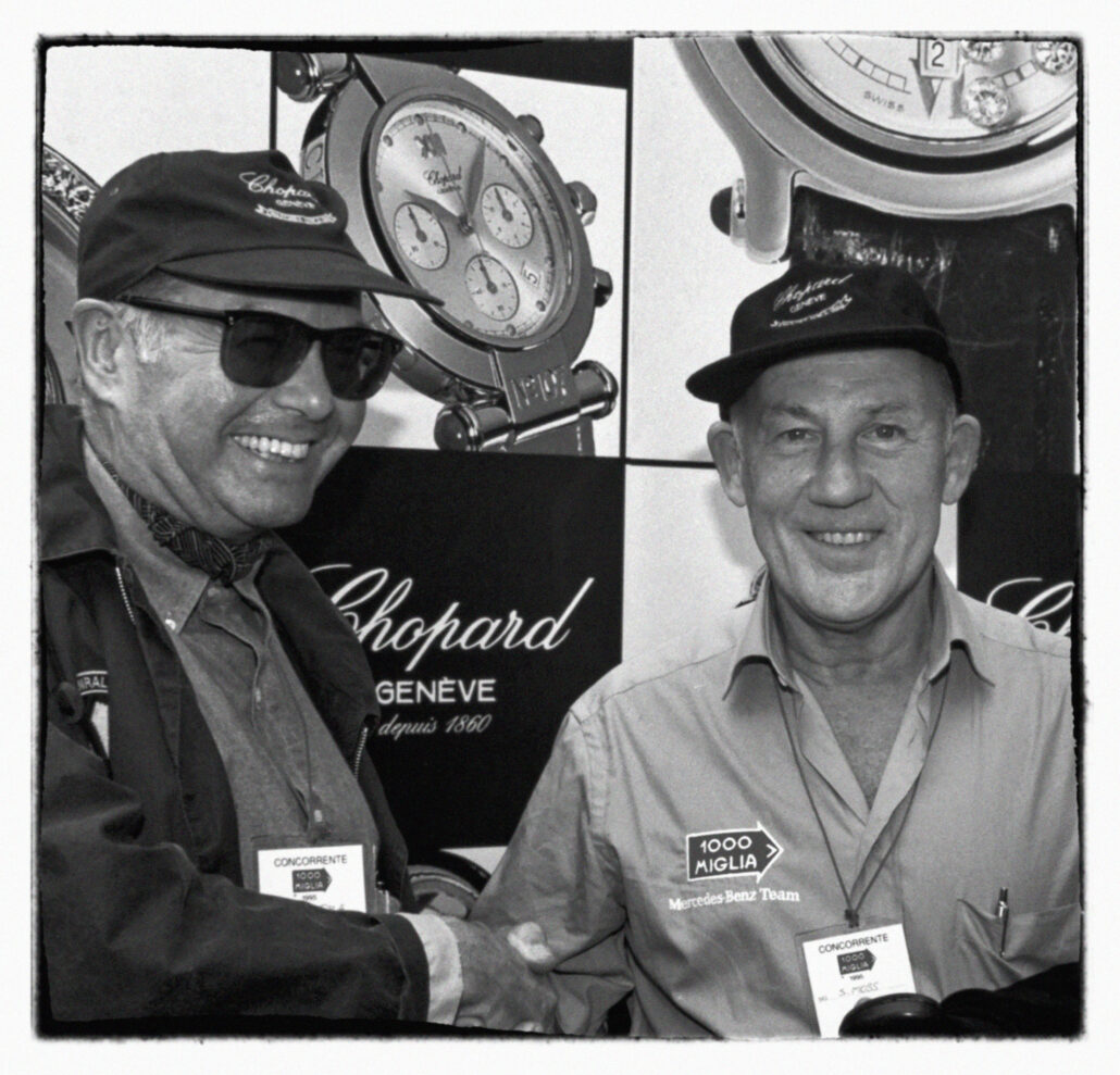 Karl Scheufele with Sir Stirling Moss at the 1996 Mille Miglia %C2%A9Bruno Lyet