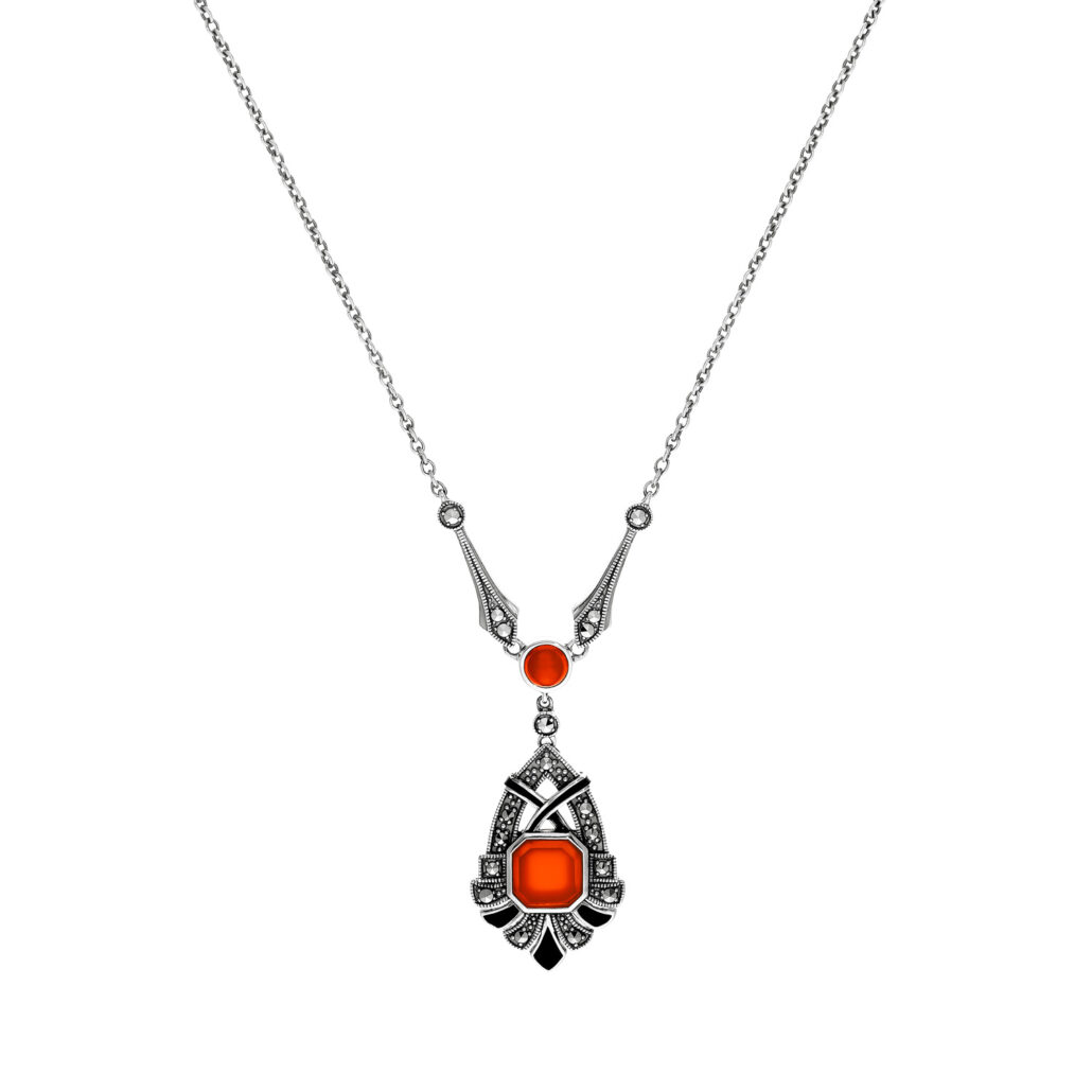 DJ Wiener Moderne Forever Karneol Markasit Collier Silber 925 204982