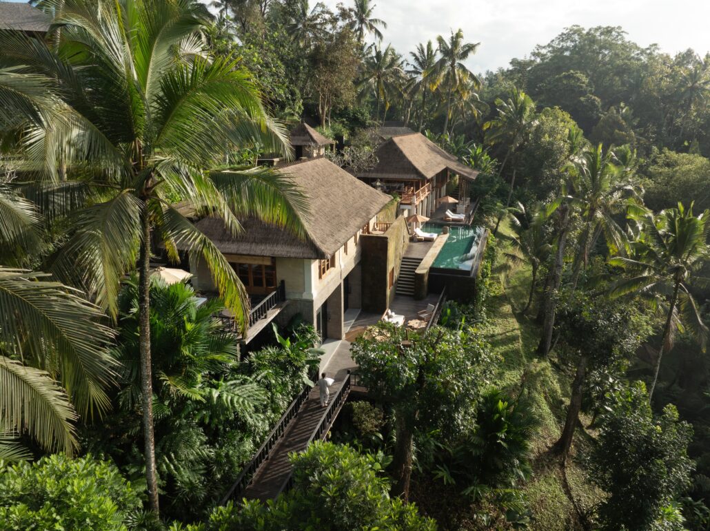 COMO Shambhala Estate Bayugita Residence Aerial Shot with Staff