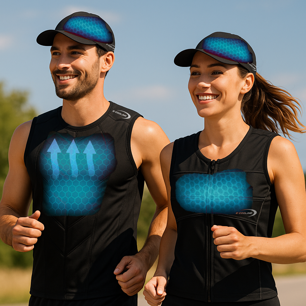 Cool Jogging im Sonnenschein mit E.COOLINE Kuehlkleidung