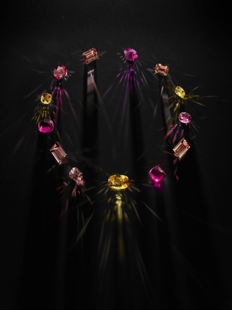 JOY NECKLACE Layout of yellow sapphires from Sri Lanka for 64.43 carats and tourmalines for 140.28 carats LOUIS VUITTON VIRTUOSITY HIGH JEWELRY©Laziz Hamani