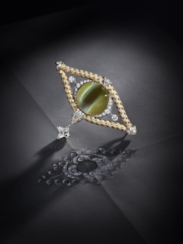 KEEPER BROOCH a 32.85 carat chrysoberyl from Sri Lanka on sketch LOUIS VUITTON VIRTUOSITY HIGH JEWELRY ©Laziz Hamani