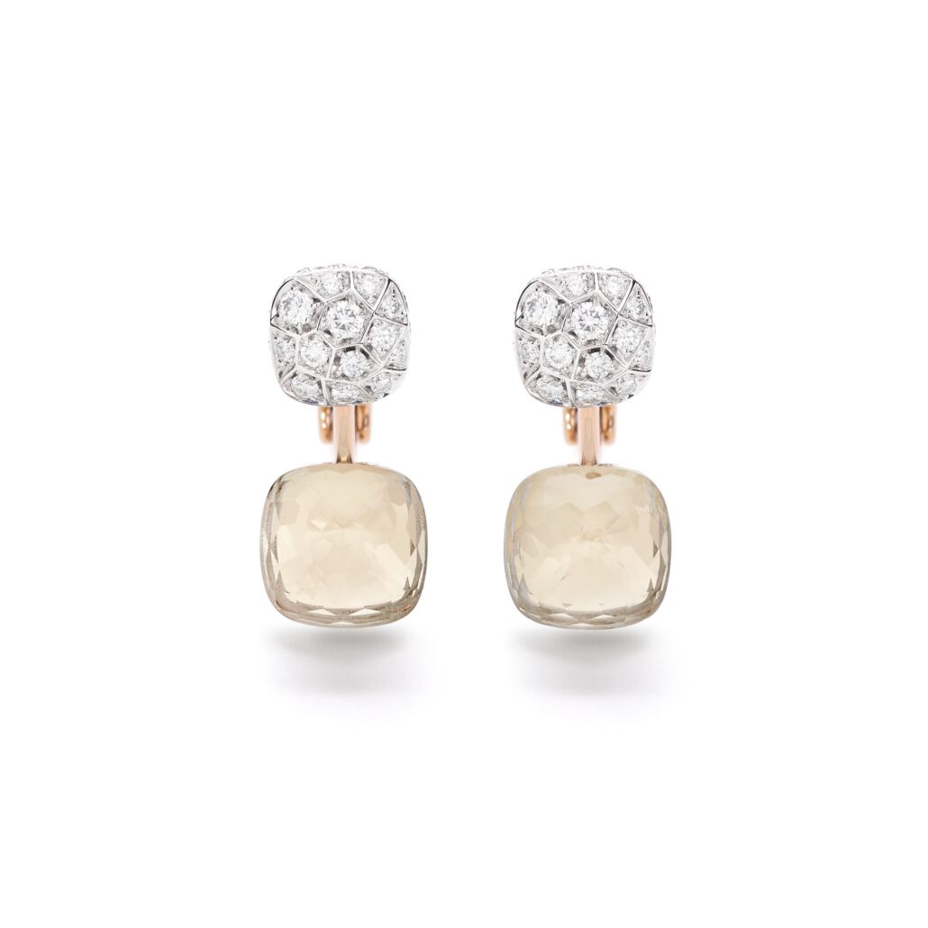 NUDO earrings in rose gold with diamonds and white topaz by Pomellato
