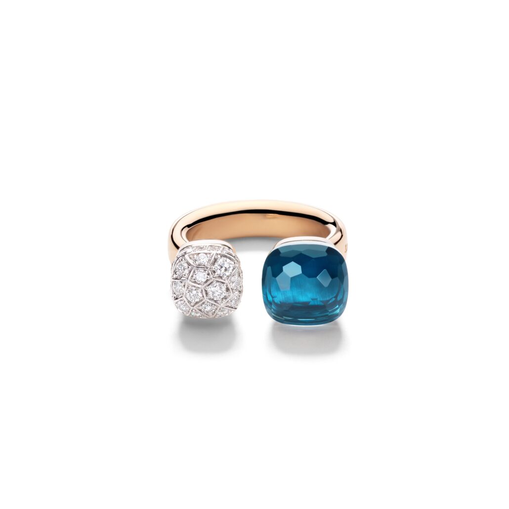 NUDO ring in rose gold with diamonds and London blue topaz by Pomellato 1