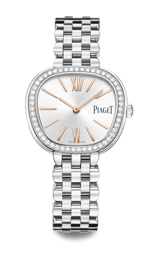 Uhr aus Stahl mit Brillanten. Manufaktur-Quarzwerk. 29 mm. Reproduzierbar. ©Piaget