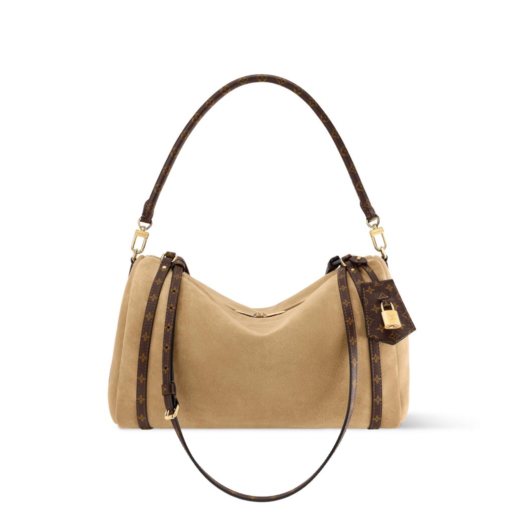 EXPRESS BAG MM IN SUEDE NOISETTE WITH MONOGRAM JACQUARD LINING
