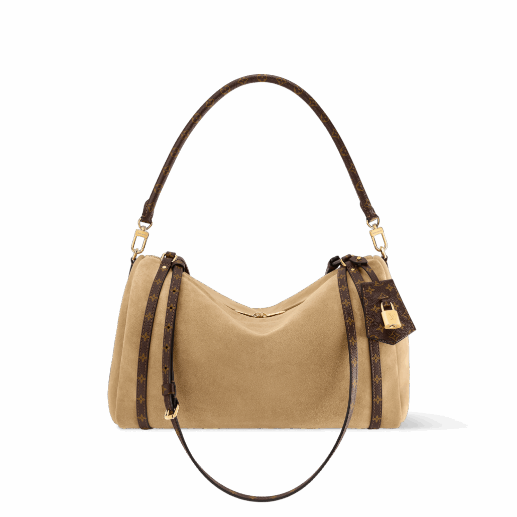 EXPRESS BAG MM IN SUEDE NOISETTE WITH MONOGRAM JACQUARD LINING