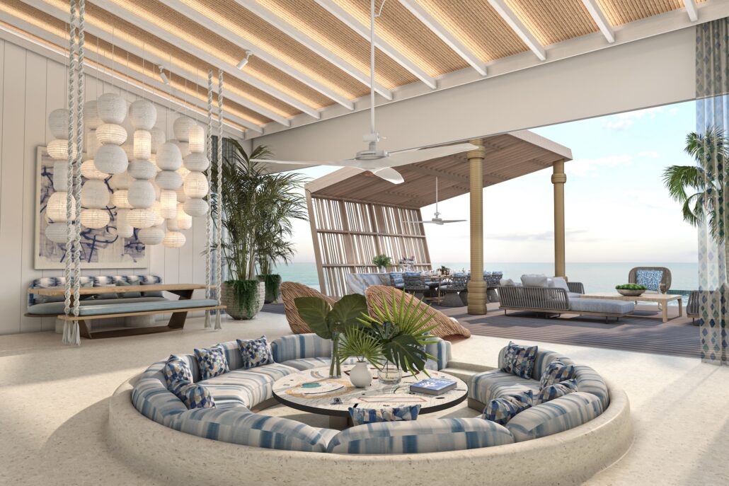 dot here island nowhere water villa living room