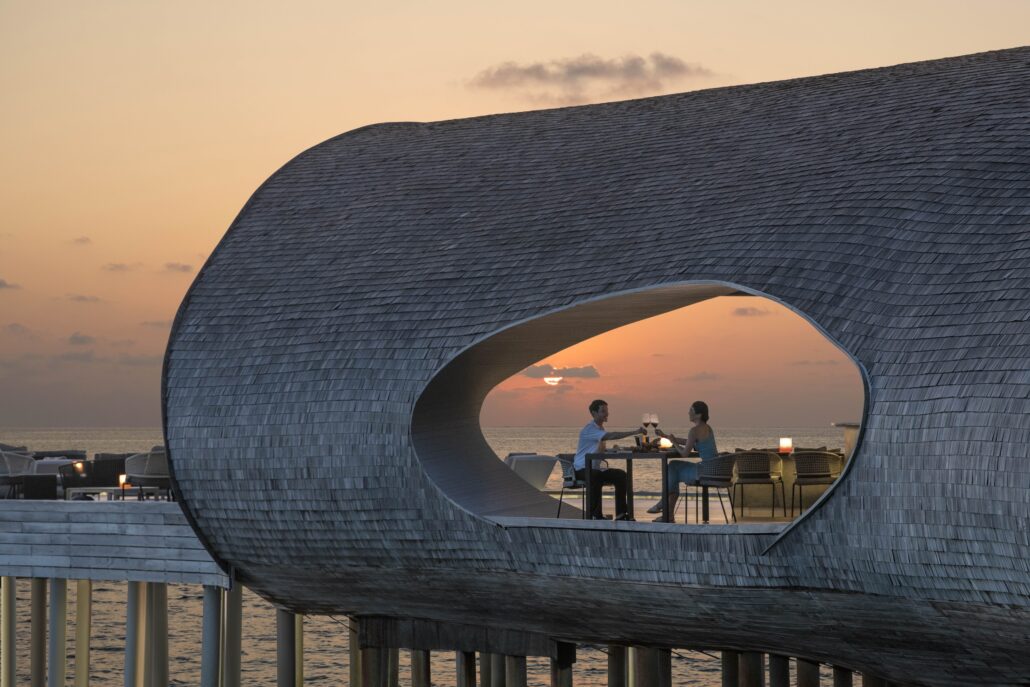 The St. Regis Maldives Vommuli resort The Whale Bar Sunset Moment