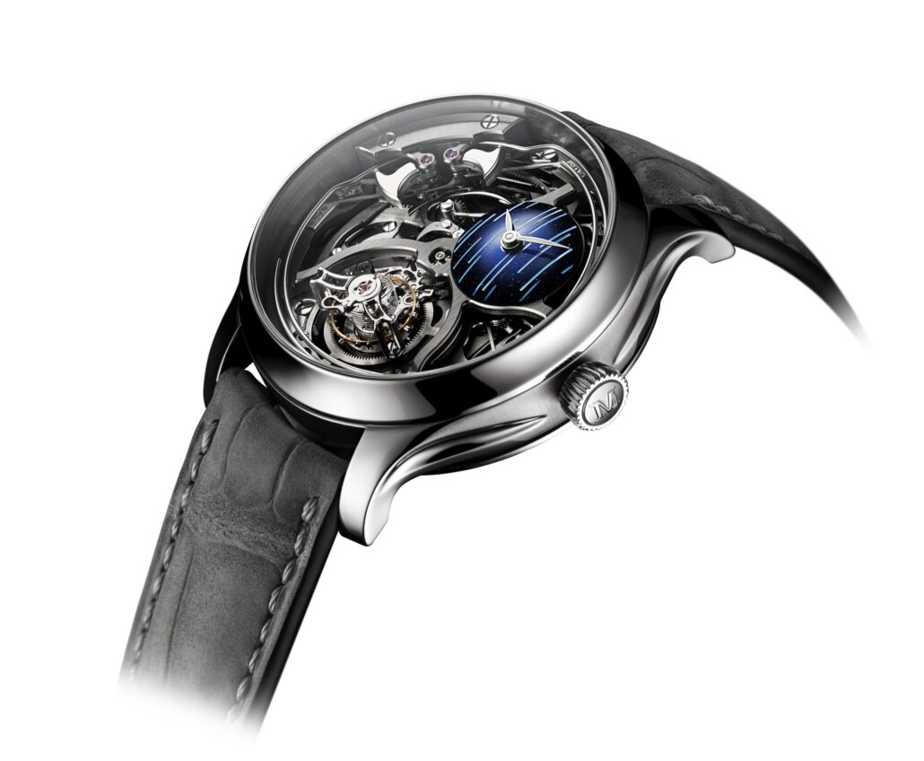 HMoser 1909 0501 Endeavour Minute Repeater Cylindrical Tourbillon Skeleton Cosmic Rain Detail W
