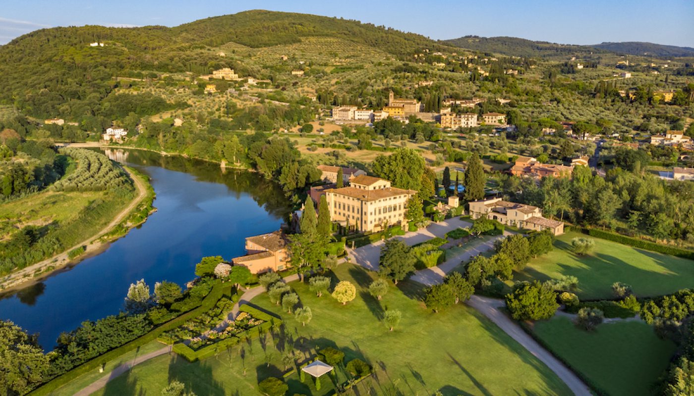 Villa La Massa - General drone view at the sunset